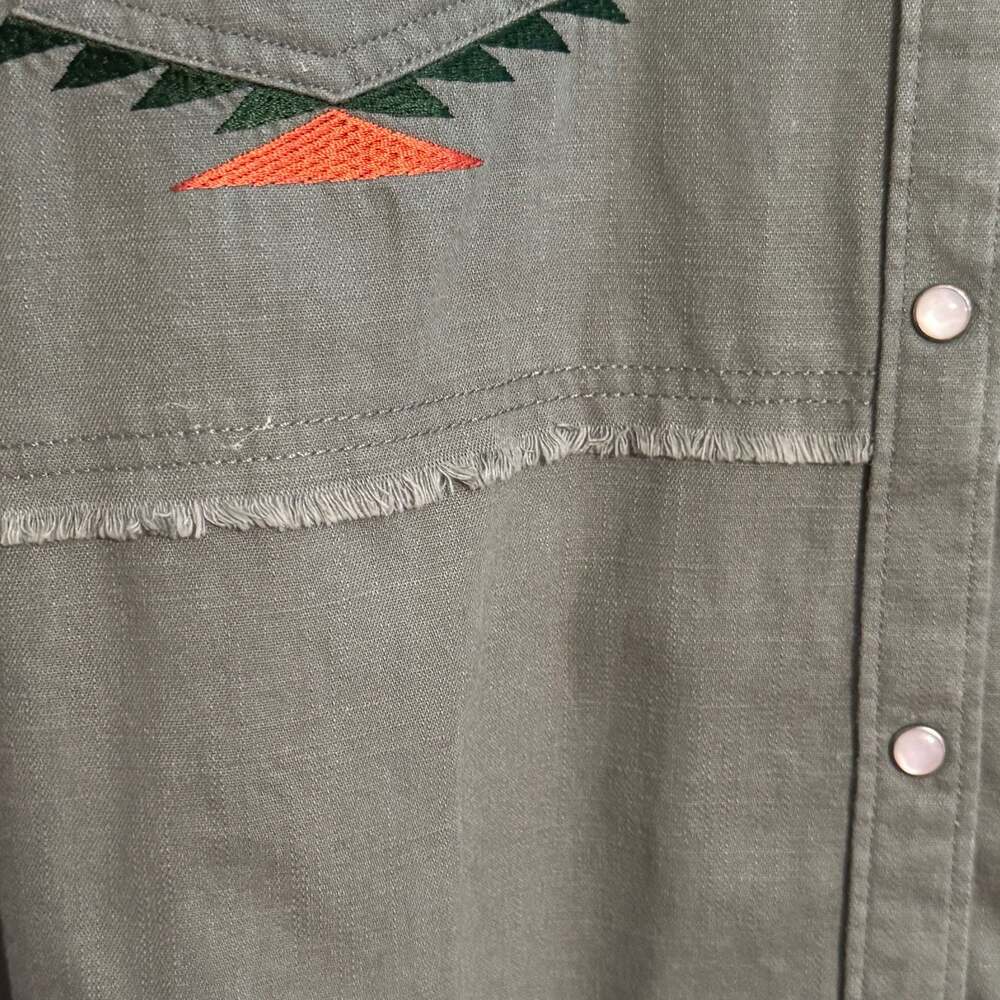 Panhandle Western Shirt Womens M Olive Green Embroidered Aztec Snap Front - Picture 5 of 14